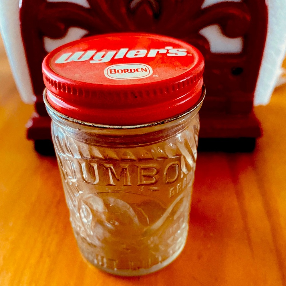 Vintage little JUMBO peanut butter jar with lid.